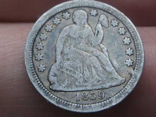 1859年 S シーテッド リバティ シルバー ダイム - サンフランシスコ
