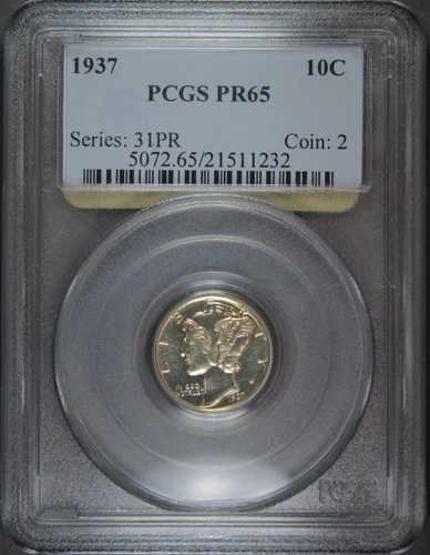 1937年製マーキュリー・ダイム PR65 PCGS（Gen-4.1ホルダー）。同梱配送も承ります。｜WORLD RESOURCE【QUEEN店】