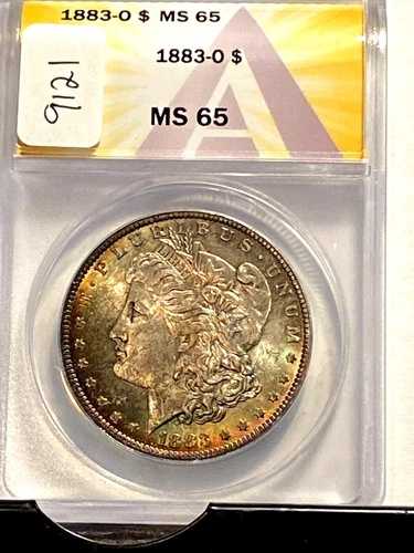 #A9121、モルガン銀貨 ANACS 1883 O MS 65 ロールエンドの美しいレインボートーン|WORLD RESOURCE【QUEEN店】
