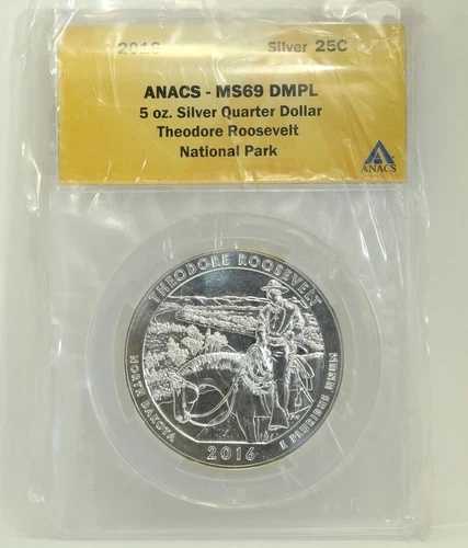 2016 ANACS MS69 DMPL セオドア・ルーズベルト NP 5オンス .999 純銀 25セント 米国コイン