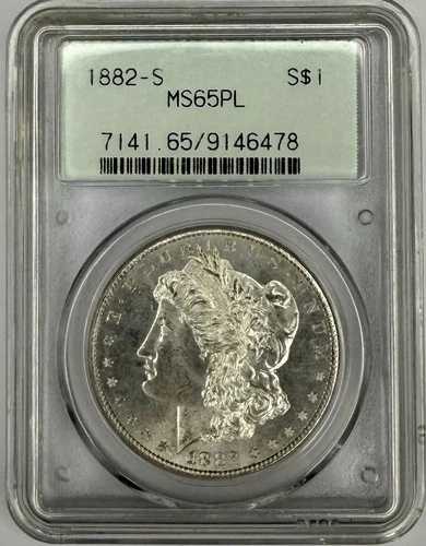 1882 S モーガン シルバー ダラー PCGS MS65 PL ????オールド グリーン ホルダー/プルーフ ライク????