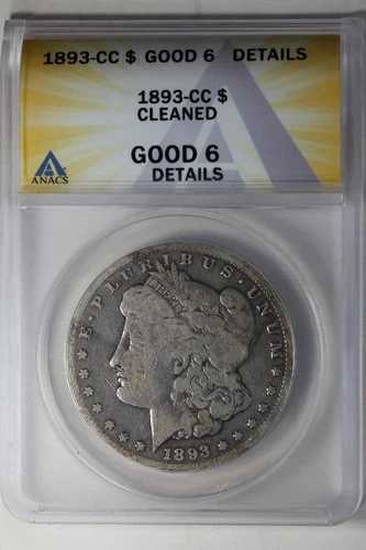 1893-CC 1.00 ANACS 良好 6点クリーニング済み モルガン銀貨