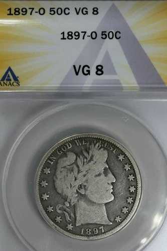 1897-O .50 ANACS VG 8 バーバーハーフダラー、リバティヘッドハーフ、50セント