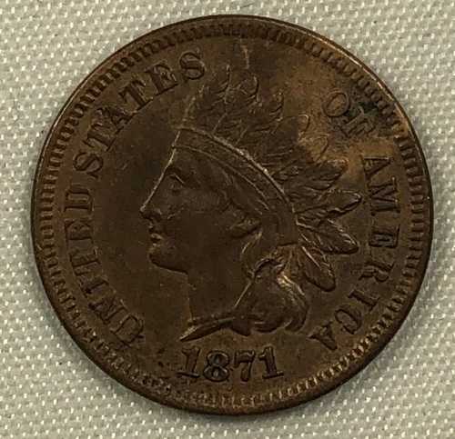 1871 年インディアン セント 0.01。AU 詳細 Net Choice Extra Fine。