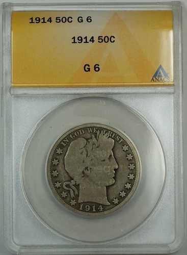 1914年バーバー銀貨ハーフドル、ANACS G-8