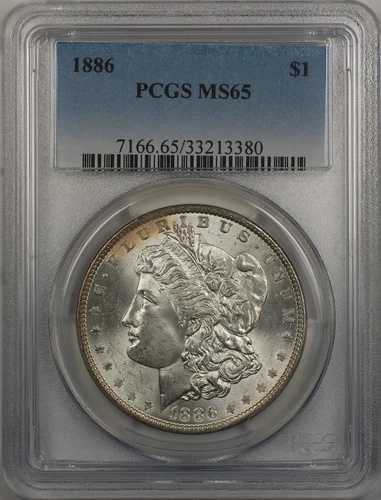 1886年 モルガン銀貨 1ドル硬貨 PCGS MS 65 (12-B)