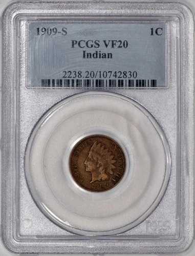 1909-S インディアンセント 1セント ペニー PCGS VF20 - オールドブルーホルダー
