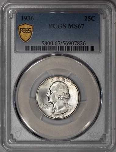1936 年ワシントン クォーター 25 セント PCGS MS67 - 白くて光沢あり!