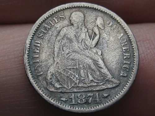 1874年 S シーテッド リバティ シルバー ダイム - サンフランシスコ、VF 詳細