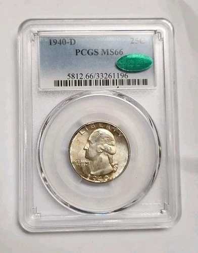 1940-D ワシントン シルバー クォーター PCGS MS66 CAC /カラー *
