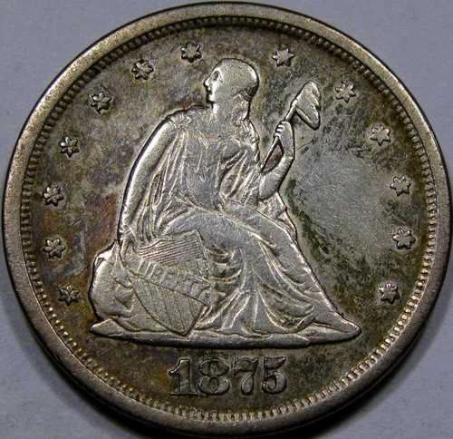 1875-S 米国 20 セント硬貨 AU++... 美しい色彩の、非常に魅力的なコインです。