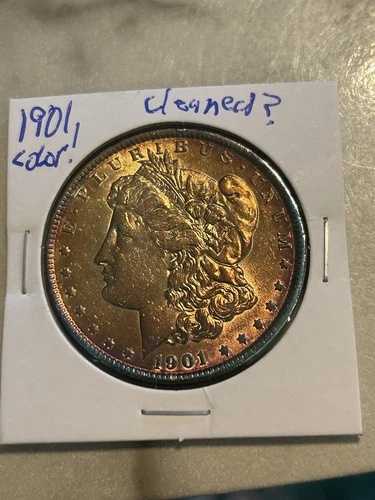 1901 年モルガン銀貨。クリーニング済み。グレードの高いカラートーン。キー日付付き。素晴らしい!!