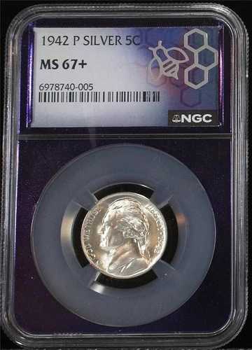 1942-P 5セント銀 フィラデルフィア ジェファーソンニッケル NGC MS 67+ (Plus) トレーダー ビー スラブ
