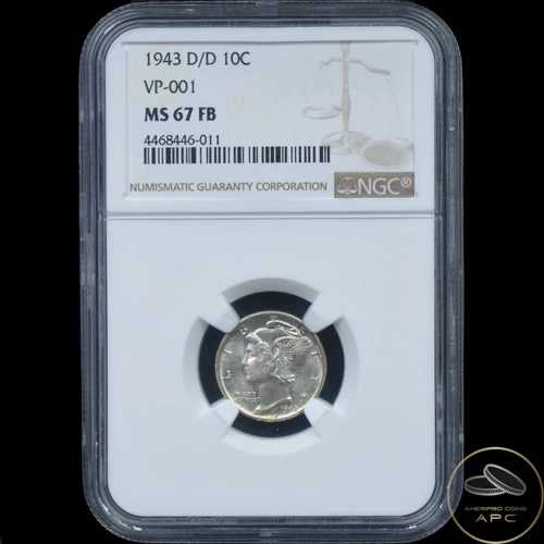 1943年 D/D マーキュリーダイム VP-001 NGC MS67FB 10C