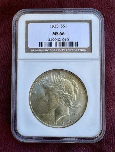 1925 NGC MS66 - 銀製平和ドル - 1ドル米国コイン
