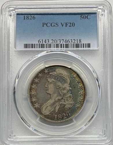 1826年製 キャップドバストハーフドル、ミス・リバティ・ヘッド・ハーフ、バストコイン、50セント PCGS VF20