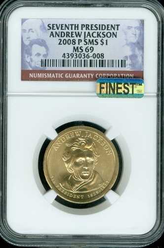 2008 P アンドリュー ジャクソン ドル NGC MS69 SMS PQ MAC 最高級 & スポットレス。