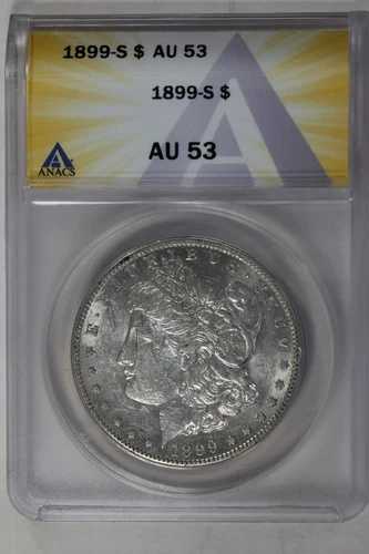 1899-S $1 ANACS AU53 モルガン銀貨、ミス・リバティ・ヘッド・ドル