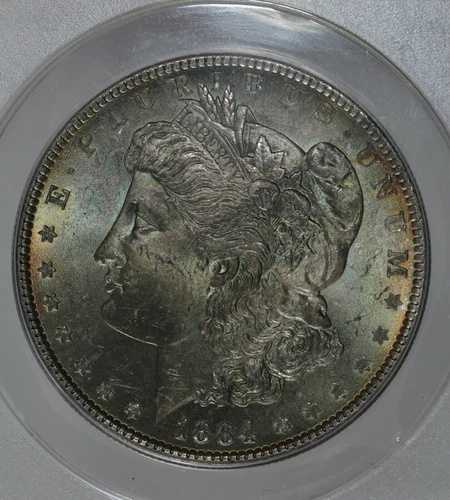1884 年 $1 ANACS MS 64 モルガン シルバー $1、ミス リバティ ヘッド トーン加工済み!
