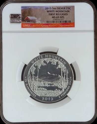 2013 ホワイト マウンテン パーク 5 オンス シルバー クォーター NGC MS69 DPL MAC 最高品質 & 汚れなし。