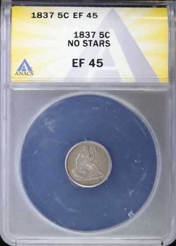 1837年 H10C シーテッド・リバティ・ハーフダイム ANACS EF 45 | 星なし - スモール・デイト 5セント｜WORLD RESOURCE【QUEEN店】