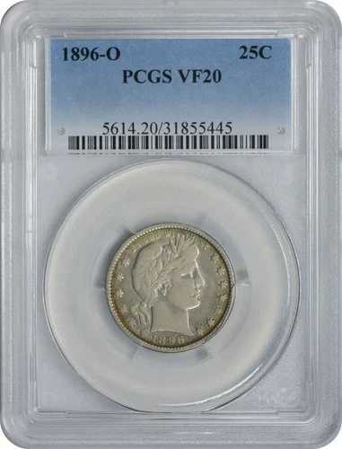 1896-O バーバー シルバー クォーター VF20 PCGS