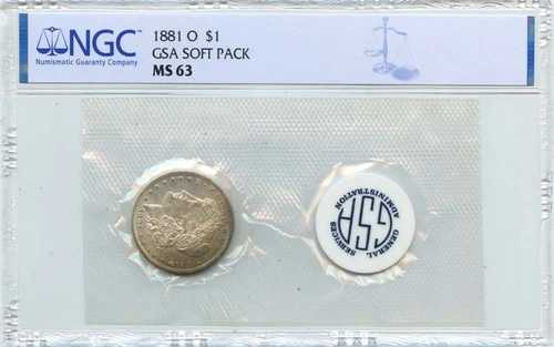 1881-O モルガン・ダラー GSA リバース・トーニング ソフトパック S$1 NGC MS63