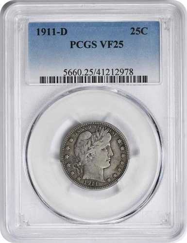 1911-D バーバー シルバー クォーター VF25 PCGS