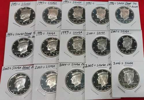 1992-2006 S シルバー プルーフ JFK ケネディ 50セント ハーフドル 15年製造 GEM UNC コインセット