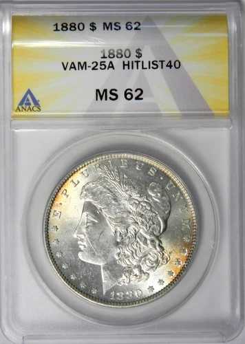 1880年モルガン・ダラー ~ VAM-25A! ANACS MS62 ヒットリスト 40 美しいリバース・トーニング!｜WORLD RESOURCE【QUEEN店】 102,850円