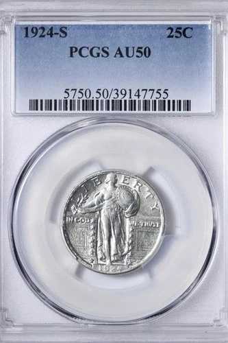 1924-S スタンディング・リバティ・クォーター PCGS AU50 タフダー・デート！美品ホワイトコイン ZRNNM