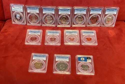 7枚のJFKコインと各種米国造幣局発行のPCGS-14枚のコインカメオ、プルーフコレクタブル