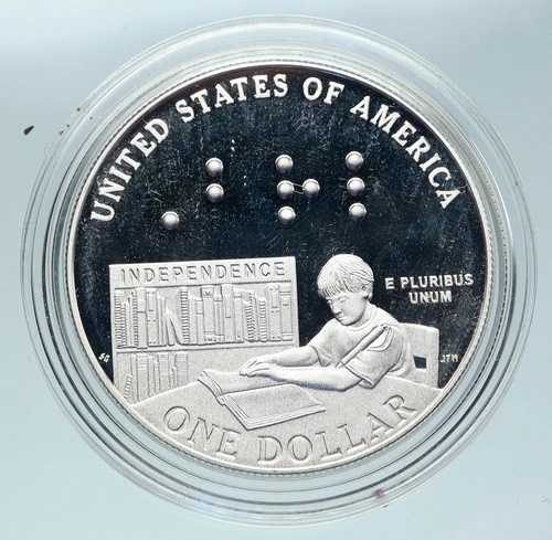 2009年 アメリカ合衆国 ルイ・ブライユ発明者から盲ろう者まで 銀貨 i86452