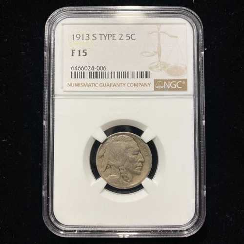1913年 S 5セント バッファローニッケル 米国造幣局 NGC F15 希少タイプ2 ダブルバラエティ