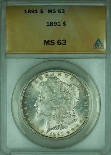 1891年 モルガン銀貨 1ドル硬貨 ANACS MS-63 淡い色調