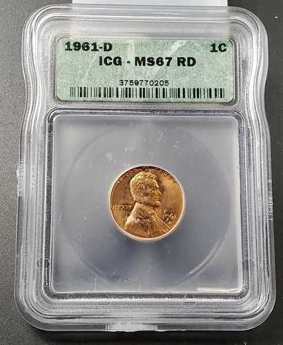 1961年 D リンカーン記念セントペニー MS67 ICG 中古 ICG スラブケース入り 美品コイン