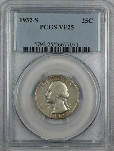 1932-S シルバーワシントンクォーター、PCGS VF-25、セミキー日付、デザイン初年度 103,455円