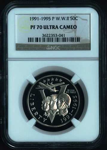1991-1995年 P 第二次世界大戦記念プルーフコイン 50セント ハーフドル NGC PF70 ウルトラカメオ