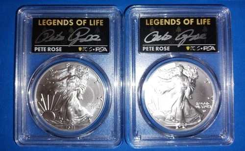 2021 T1 & T2 セット、$1 シルバーイーグル PCGS?PSA MS70 レジェンド・オブ・ライフ ピート・ローズ直筆サイン入り
