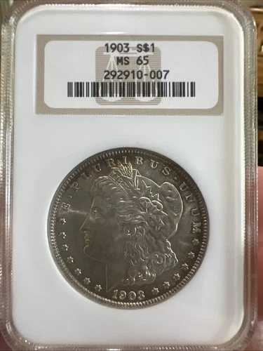 1903年フィラデルフィア・モルガン銀貨 MS65。若干の変色あり