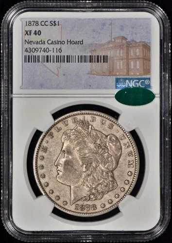 1878-CC モルガン銀貨 1ドル ネバダ州カジノ蔵 NGC XF40 CAC