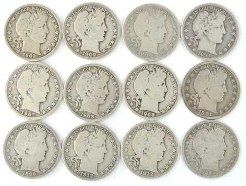 1894-1912 P D O バーバー ハーフドル US 90% 銀 50 セント 12枚 コイン アメリカ