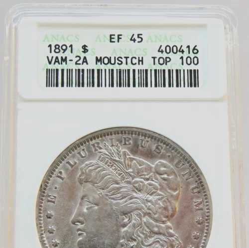 1891-P モルガン銀貨 VAM-2A 口ひげ ANACS XF 45 TOP-100 - F#0416｜WORLD RESOURCE【QUEEN店】