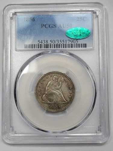1856年 25セント 着席リバティクォーター PCGS AU50 CAC チョイス オリジナル 美しい *K200｜WORLD RESOURCE【QUEEN店】