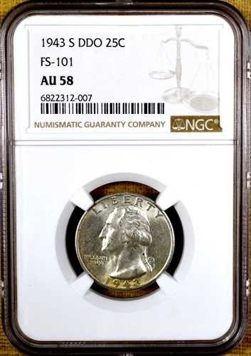 1943-S NGC AU58 FS-101 ダブルダイ表面 DDO ワシントンクォーター｜WORLD RESOURCE【QUEEN店】
