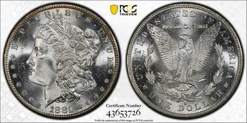 1881 S モーガン シルバー ダラー: 非常に鮮明な PCGS MS65 + CAC ~ 最高級品!｜WORLD RESOURCE【QUEEN店】