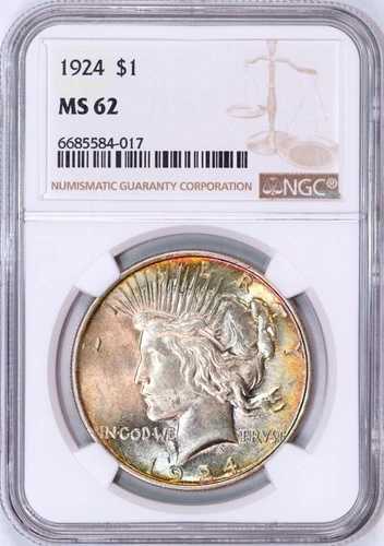 1924年ピースシルバードル | NGC MS62 | 表面虹彩色｜WORLD RESOURCE【QUEEN店】