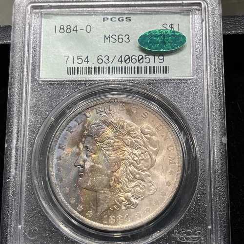 1884 O モーガン シルバー ダラー PCGS MS63 CAC レインボー カラー 両面トーニング !!!!｜WORLD RESOURCE【QUEEN店】