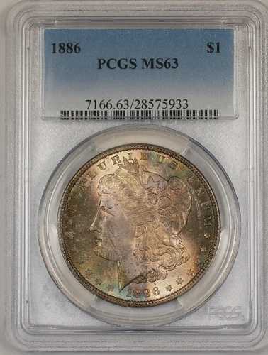 1886年 モルガン銀貨 1ドル硬貨 PCGS MS-63 美しい色調の表面 (13b)｜WORLD RESOURCE【QUEEN店】