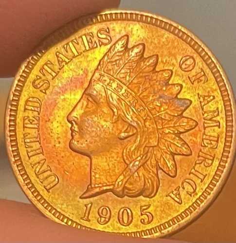 見事な1905年インディアンヘッドペニー（トーン加工）